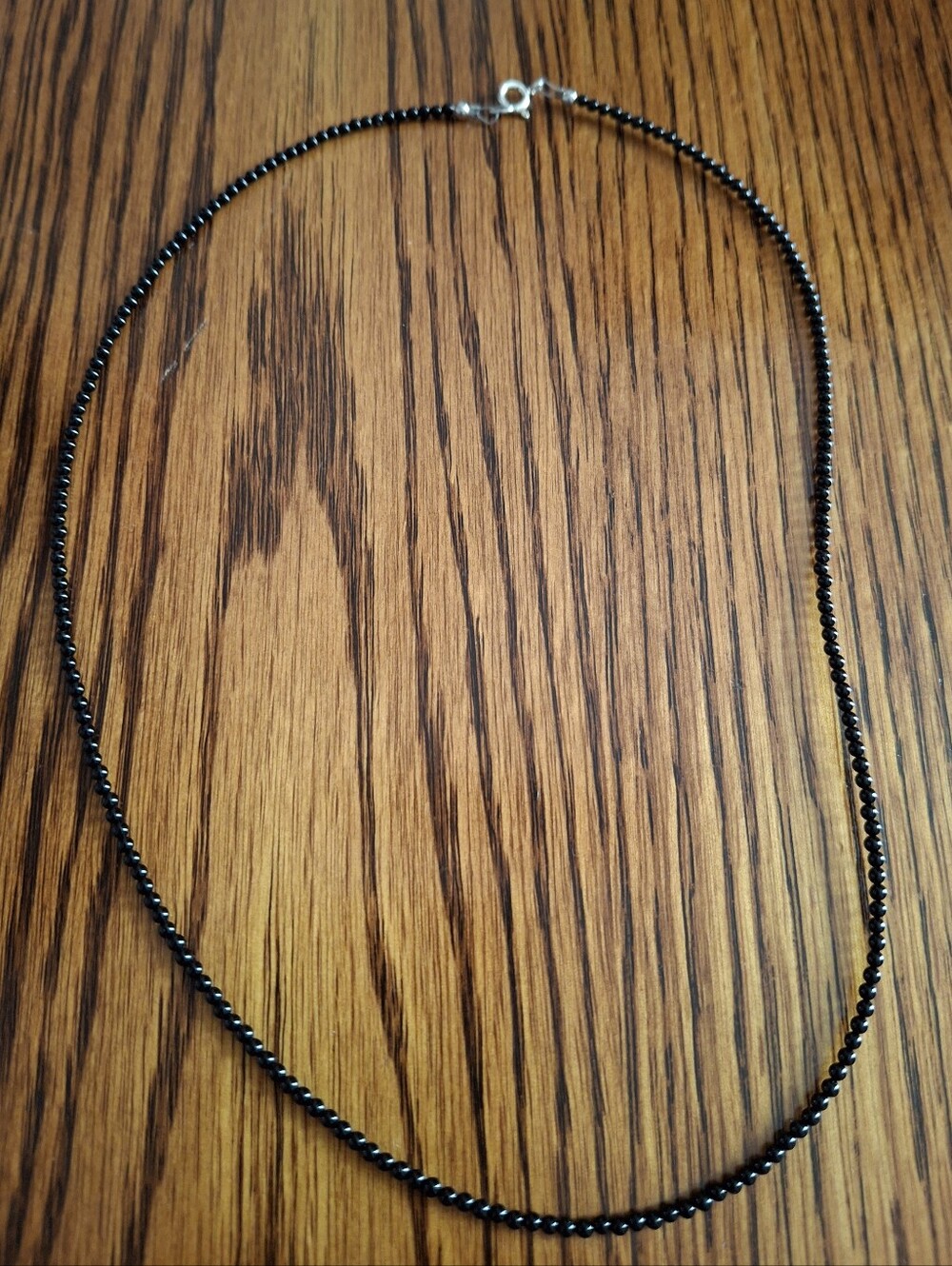 Black Onyx 2mm Beaded Necklace 18" Sterling Silver